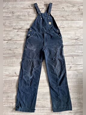 Carhartt black duck Canvas Work Overalls worn workwear
